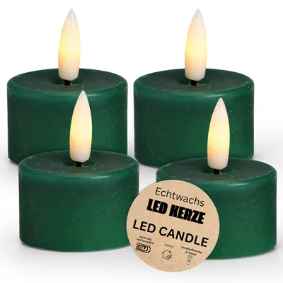 Produktbild von LED Teelichter 4er Set Wachs, Elektrische flackernde Kerze, Grün