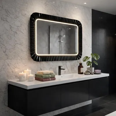 Immagine prodotto di Specchio con cornice in vetro fuso nero installazione reversibile 94x68