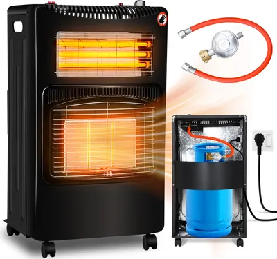 Obrázek produktu pro Ikodm plynový a elektrický ohřívač 4200 W + 1200 W, 3 stupně výkonu, infračervené teplo, pro použití s propan-butanem, černý