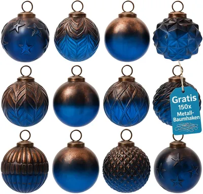 Produktbild von Weihnachtskugeln 12er Set Glas Christbaumkugeln Christbaumschmuck Blau 00219