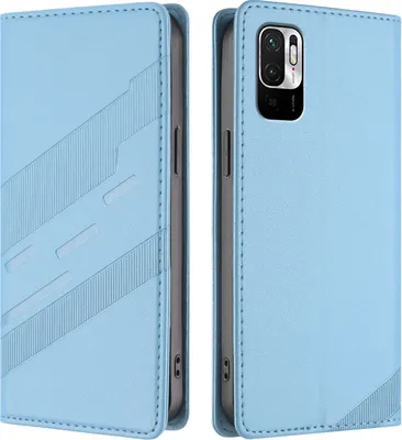Produktbild von Hülle für Xiaomi Redmi Note 10 5G/Poco M3 Pro, Kunstleder Brieftaschen Handyhülle mit Kartenfach und Standfunktion Hellblau