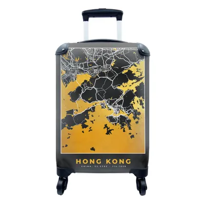 Produktbild von MuchoWow® Koffer Handgepäck Trolley Rollkoffer Kleine Reisekoffer mit 4 Rollen - Hongkong - Stadtplan - Gold - Karte - Cabin Size < 55x40x23 cm & 55x40x20 cm - Fotokoffer - Kabinenkoffer - Boardgepäck - Reise-Box - Reisekoffer - Reisegepäck - Koffer mit Bild - Trolley für Kinder