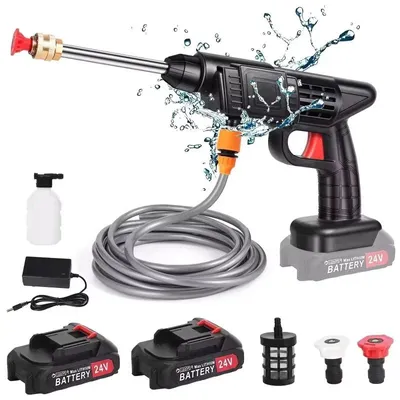 Produktbild von Akku-Hochdruckreiniger - Autowaschgerät - 6-in-1 - 200 bar - 2 Akkus - Mit Wasserschlauch - Schwarz