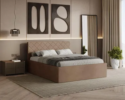 Produktbild von Polsterbett MATELASSE mit Kopfteil, 180x200 cm, Doppelbett mit Bettkasten und Lattenrost aus Holz, Velourstoff, Farbe: Hellbraun
