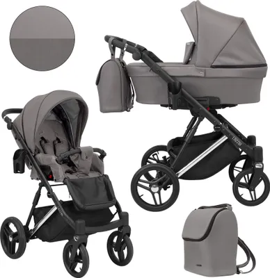 Produktbild von Kinderwagen LAZZIO PREMIUM Sportwagen Babywagen Babyschale Komplettset Kinder Wagen Set 2 in 1 (Graphit + eco, Rahmenfarbe: Silber)