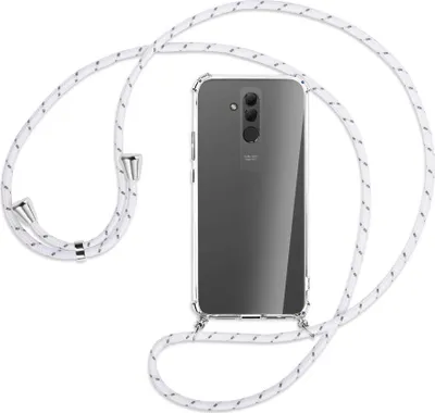Produktbild von Handykette Backcover-Schutzhülle mit Band (Metall silberfarben) für Huawei Mate 20 lite - weiß/grau