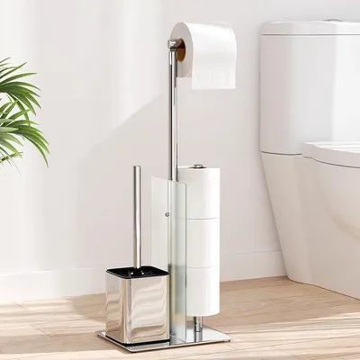 Produktbild von Toilettenset mit Bürste und Glasregal silber Edelstahl