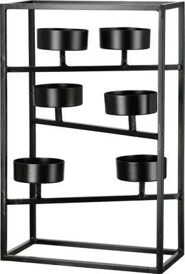 Image de Gilde Teelichtleuchter, rechteckig, "Ohio", Metall, schwarz, VE 2, L. 10 cm, B. 20 cm, H. 31.5 cm 58250 4063387582503