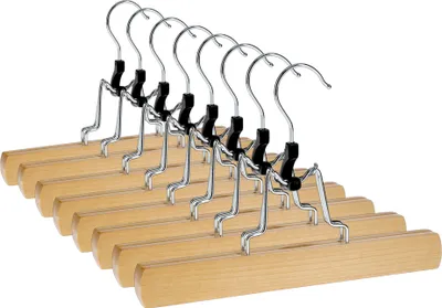 Produktbild von VonBueren 8X Hosenbügel Klemmbügel | Hosenspanner aus Holz | Kleiderbügel für Hosen | rutschfest | mit drehbarem Haken