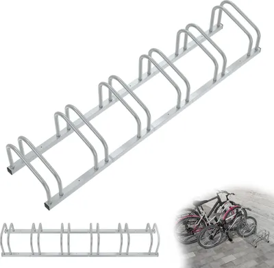Produktbild von UISEBRT Stojan na bicykle pre 6 bicyklov - kovový stojan na viac bicyklov pre e-biky a nákladné bicykle, vzdialenosť 37 cm, pre šírku pneumatík 30-65 mm, strieborný