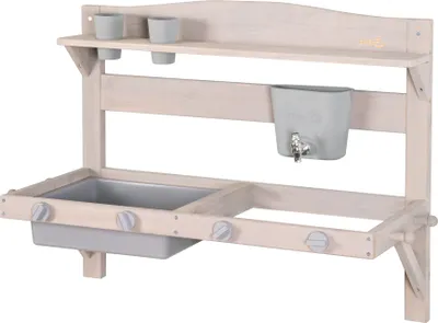 Produktbild von roba Matschküche für Kinder zum Aufhängen - Funktionelle Outdoor Spielküche - aus Holz - Grau lasiert