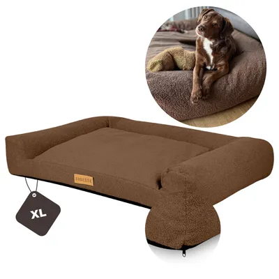 Produktbild von Großes Hundebett Hundesofa Hundekissen Hundekörbchen Waschbar - Farbe Boucle Braun - Hundematte Größe XL - 100x65 cm