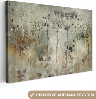 Produktbild von MuchoWow® - Leinwandbilder - Blumen - Grau - Natur - Kunst, Wandbild, Wanddeko Bilder Wohnzimmer, 120x80cm