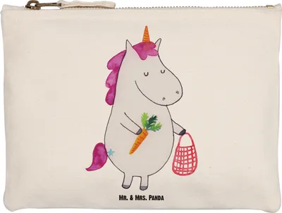 Produktbild von Mr. & Mrs. Panda Kulturbeutel Einhorn Vegan Größe M - Weiß - Geschenk, Kulturtasche, Unicorn, kosmetiktäschchen, Rohkost, Gesund Leben, Veganer, beauty case, Mäppchen