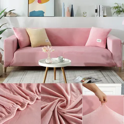 Produktbild von Topchances Stretch Sofabezug Couchbezug 1/2/3/4 Sitzer Dicke Samt Sofa Schonbezüge Elastischer Antirutsch Sofahusse Möbelschutz (Rosa, 3 Sitzer, 195-230cm)