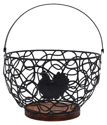 Productafbeelding van Eiermand, Metalen Eieropbergmand met Handvat en Decoratief Haanpatroon