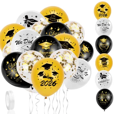 Abschlussballons 30er Set Schwarz Gold Silber 2026