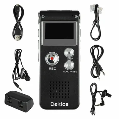 Obrázek produktu pro Profesionální diktafon (hlasový záznamník) 8 GB / nahrávání hlasu / zvuku a telefonních hovorů s příslušenstvím Diktafon Daklos