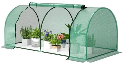 Image de Serre de jardin - Mini-serre pour tomates - 2 x 1 x 0,8 m - Film en polyéthylène (PE) - Structure en acier - Porte avec fermeture éclair - Vert armée