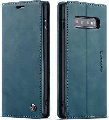 Image de Galaxy S10 Case, RetroPolyuréthaneLeather Case, Card Pockets, Magnetic Closure, Case with Stand Function for Samsung Galaxy S10 Blue