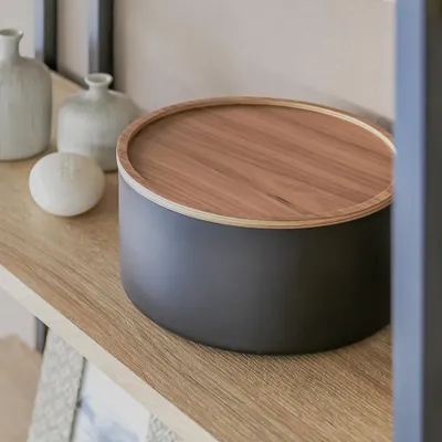 Image de Yamazaki Boîte de rangement ronde avec couvercle 22x11cm noir