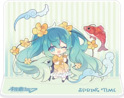 Image de Hatsune Miku acrylique figurine présentoir Hatsune Miku Spring Time Chibi Miku with Koi 11 cm