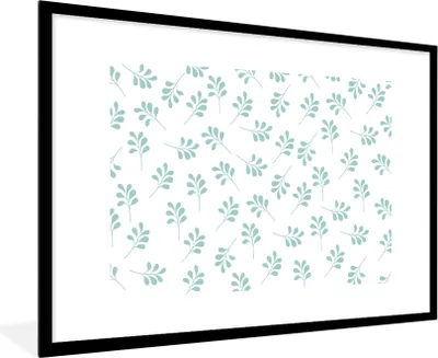 Produktbild von MuchoWow® Gerahmtes Poster Blätter - Muster - Blau 90x60 cm - Poster mit Schwarzem Bilderrahmen Wandposter Rahmen Foto Bilder - Wanddekoration - Fotos