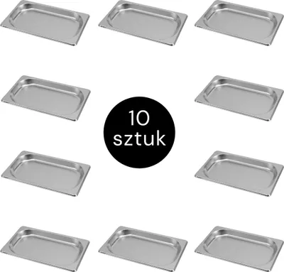 Zdjęcie produktu dla Pojemnik GN na posiłki gastronomiczny ze stali nierdzewnej 1/4 Mega-M 265x162x20mm, zestaw 10 szt.