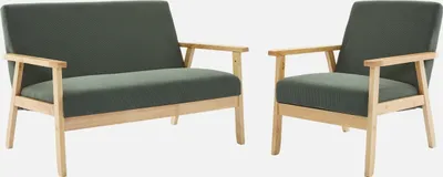 Produktbild von sweeek - 2-Sitzer-Banksofa + Sessel aus Cord-Bezug, Holzbeine - Khaki