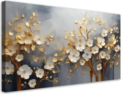 Produktbild von Leinwandbild Magnolienbaum Abstraktion Goldene 120x60 Feeby Gold bild für die wand bereit zum aufhängen