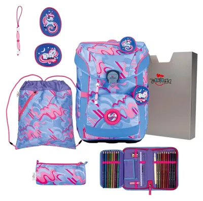 Produktbild von ErgoFlex Easy Superflash Schulranzen Set 6-teilig Magic Unicorn hellblau