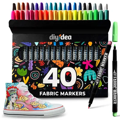 Stoffmalstifte Permanent 40 Farben waschbeständig für T-Shirt & Tasche