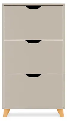 Zdjęcie produktu dla Plana - Oszczędzający miejsce stojak na buty z 3 drzwiami, 55x116x25 cm, 18 par, drewno w kolorze gołębiej szarości