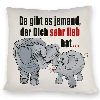 Produktbild von Elefanten Kissen mit Spruch Jemand hat dich sehr lieb