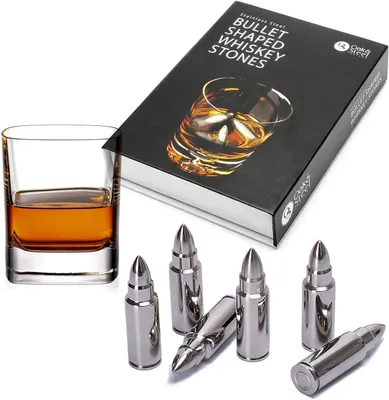 6 Whisky-Kühlsteine, kugelförmig, Edelstahl, Lederetui