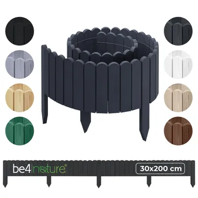 Immagine prodotto di be4nature Bordura da giardino in legno flessibile 30 x 200 cm Grigio legno impregnato bordo in rotolo bordatura prato recinzione decorativa palizzata bordo aiuole