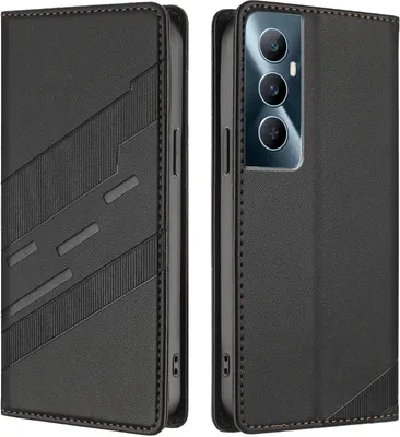 Produktbild von Hülle für Realme C65 4G, Kunstleder Brieftaschen Handyhülle mit Kartenfach und Standfunktion Schwarz