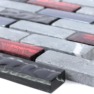 Produktbild von Glasmosaik Natursteinfliesen Marley Schwarz Rot Grau
