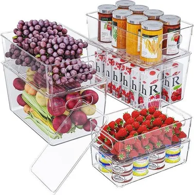 Zdjęcie produktu dla Zestaw organizerów do lodówki, z możliwością układania w stosy, bez BPA, przezroczysty, z tworzywa sztucznego, pojemniki kuchenne