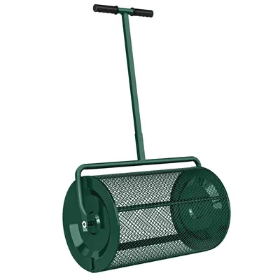 Produktbild von Kompoststreuer 75L 61x40cm Düngerstreuer Rasen Garten mit T-Griff Mesh-Korb Metall Grün