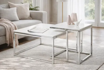 Produktbild von Satztisch >Reno< in weiß, MDF und Metall - 70x50x70cm (BxHxT)
