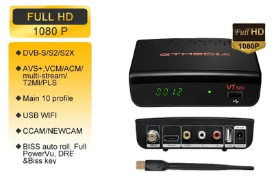 Zdjęcie produktu dla Odbiornik telewizji satelitarnej, obsługa HD, złącze USB, GTMEDIA V7 S2X, wtyczka zgodna z normami UE