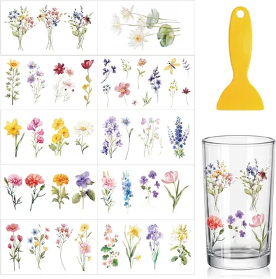 Immagine prodotto di Adesivi decorativi a forma di fiori, 10 fogli, colorati, per mobili e lavori manuali