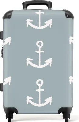 Produktbild von NoBoringSuitcases.com® Großer Koffer - Muster - Anker - Weiß - Kombinationsschloss TSA - Hartschalen Trolley 4 Rollen - 72 liter - Reisekoffer - 66 cmKoffer Mittelgroß 67x43x25 cm, 72L,