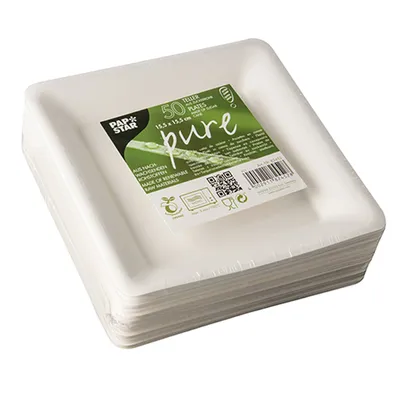 Zdjęcie produktu dla Papstar Zuckerrohr Teller Pure weiss 155x155 mm 50 Stück