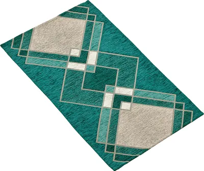 Produktbild von Küchenläufer TIZIANA Geometrie pflegeleicht hochwertig Flurläufer Küchenteppich 65x110cm Grün Robust Antirutschunterseite