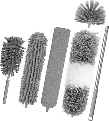Produktbild von Teleskop-Staubwedel 6-teilig, Waschbare Mikrofaser-Staubwedel Mit Verschiedenen Reinigungsköpfen, Für Deckenventilatoren Und Spinnweben