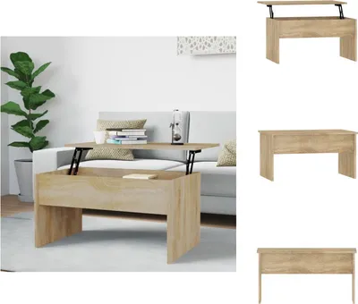 A collage of images showing a lift-top coffee table in a living room setting and standalone views of the table.