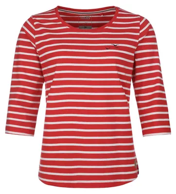 Produktbild von modAS Damen Bretonisches Shirt mit 3/4-Arm und Rundhals - Shirt mit Streifen aus Baumwolle in Rot-Weiß Größe 48