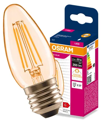 Zdjęcie produktu dla Lampa LED E27 B35 2.5W = 20W 200lm 2400K Ciep³a 300° Filament VALUE Osram, Obraz wygenerowany przez AI